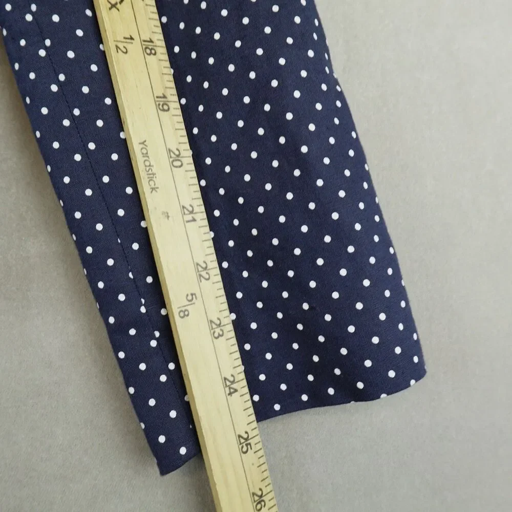 J Crew Schoolboy Blazer Linen Blend Jacket Polka Dots White Navy Women Size 12